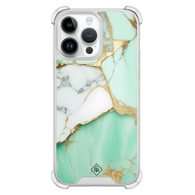 iPhone 14 Pro Max shockproof hoesje - Marmer mintgroen