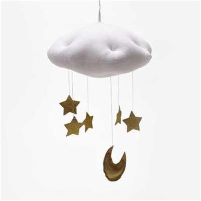 Baby Nursery plafond mobiele partij decoratie wolken maan sterren opknoping decoraties kinderen kamer decoratie voor baby beddengoed (witgoud)