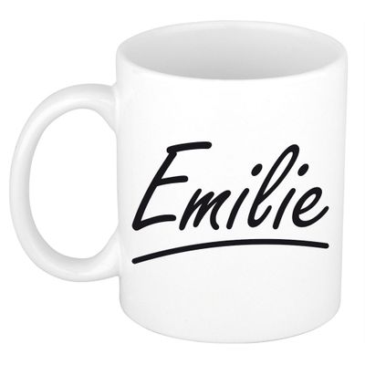 Naam cadeau mok / beker Emilie met sierlijke letters 300 ml