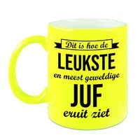 Leukste en meest geweldige juf cadeau koffiemok / theebeker neon geel 330 ml