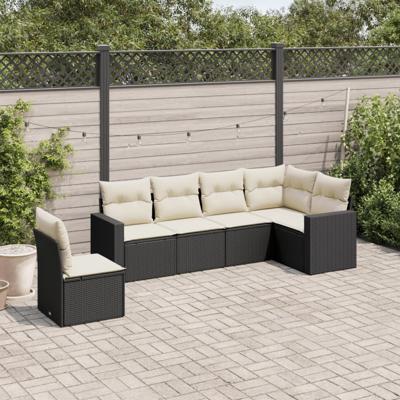 6-delige Loungeset met kussens poly rattan zwart