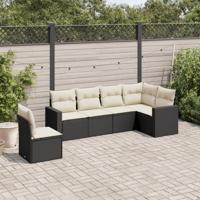 6-delige Loungeset met kussens poly rattan zwart