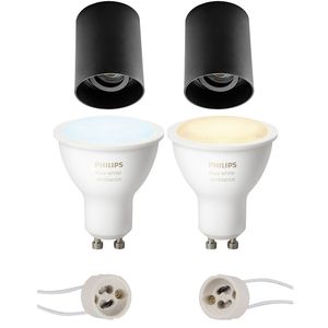 Pragmi Luxina Pro - Opbouw Rond - Mat Zwart - Verdiept - Kantelbaar - Ø90mm - Philips Hue - Opbouwspot Set GU10 - White Ambiance - Bluetooth