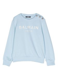 Balmain Kids sweat en coton à logo brodé - Bleu