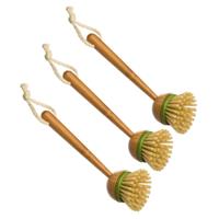 5Five Afwasborstel met ronde kop - 3x - 22 cm - van bamboe hout - Afwassen - Schoonmaken