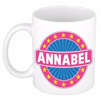 Annabel voornaam koffiemok - beker - wit/roze - 300 ml - Cadeau - Dames - Collega - Moederdag