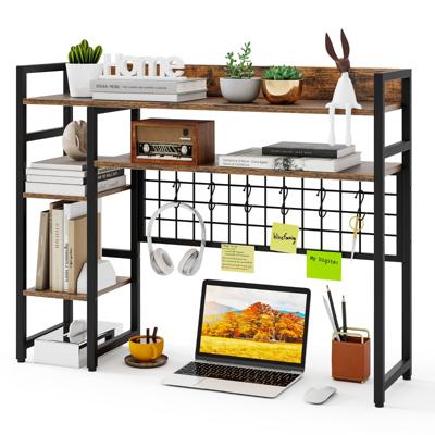 Bureauplank met 4 Planken en 6 Haken Bureauplank Bureau Opzetplank Boekenkast Bruin