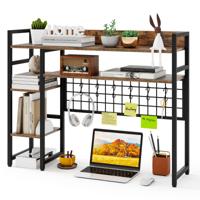 Bureauplank met 4 Planken en 6 Haken Bureauplank Bureau Opzetplank Boekenkast Bruin