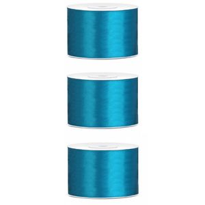 3x Hobby/decoratie turquoise satijnen sierlinten 5 cm/50 mm x 25 meter