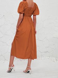 Plain Loose Casual V Neck Dress With No