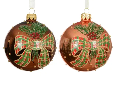 Kerstbal Glas Strik Ø8cm Assorti 1st