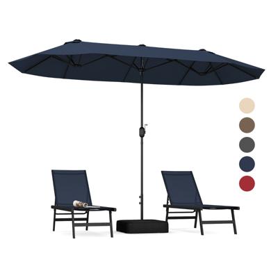 396 cm Dubbele Terras Parasol 240 cm Hoog Extra Grote Paraplu Zwengel Verzwaarde Voet Slot Ventilatie Offset Deurparasol voor Tuin