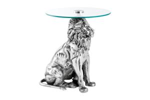 Side table WILDLIFE LION 60cm antique silver - 44826