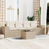 5-delige Loungeset met kussens poly rattan beige