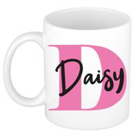 Naam mok Daisy - roze - wit - keramiek - 300 ml - verjaardag/cadeau beker