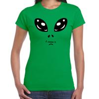Alien gezicht funny verkleed kleding - t-shirt - groen - voor dames - uit space