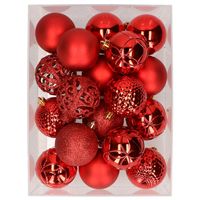 37x stuks kunststof kerstballen rood 6 cm