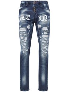 Philipp Plein jean droit à logo imprimé - Bleu