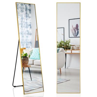 160 x 40 cm Spiegel van Volledige Lengte Rechthoekige Garderobespiegel met Breukvast Glas & Aluminium-Legering Frame Zwart/Goud/Zilver
