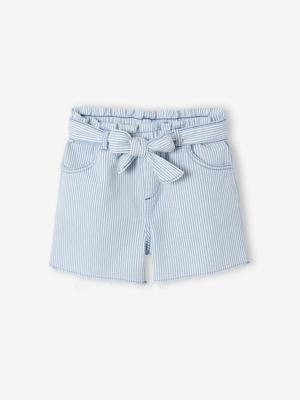 Short voor meisjes van twill met riem om te knopen blauw, gestreept
