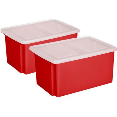 Sunware opslagboxen set - 2x stuks -51 liter - rood - 59 x 39 x 29 cm - afsluitbare deksel Sunware opslagboxen set - 2x stuks -51 liter - rood - 59 x 39 x 29 cm - afsluitbare deksel