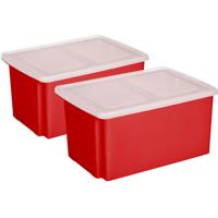 Sunware opslagboxen set - 2x stuks -51 liter - rood - 59 x 39 x 29 cm - afsluitbare deksel