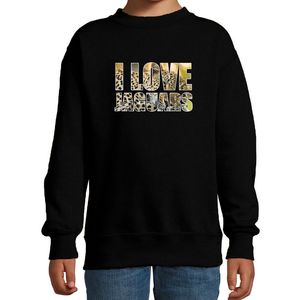 Tekst sweater I love jaguars met dieren foto van een jaguar zwart voor kinderen