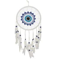 Dromenvanger/dreamcatcher - mobiel - blauw - veertjes/kraaltjes - 28 cm