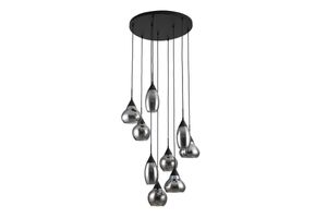 Haluta Industriële Hanglamp - Glazen Hanglamp - 9-lichts - E27 - Smoke Glas