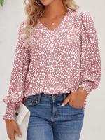 V Neck Loose Casual Polka Dots Shirt