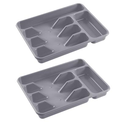 Bestekbak - 2x - grijs - 5 vakken - 34 x 26 x 5 cm - lade indeling - bestekhouders