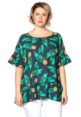 Yoek Blouse ruffled PINEAPPLE | Blauw | Maat Plus