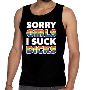 Sorry girls i suck dicks gaypride tanktop zwart heren