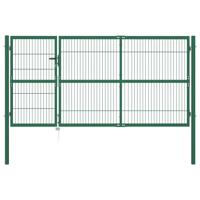 Poort met palen 350x140 cm staal groen