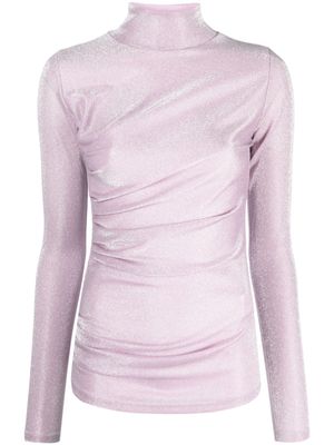 MSGM t-shirt froncé orné de paillettes à col montant - Rose