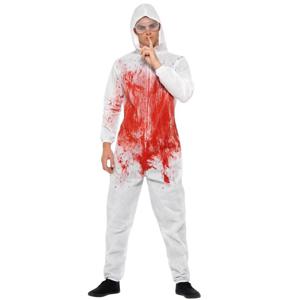 Halloween verkleedkleding - Bloederige overall - volwassenen - wit met rood - Forensisch agent