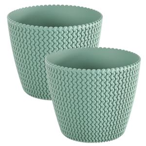 Plantenpot/bloempot Splofy - Set van 2x stuks - mint groen - kunststof - D13 x H11 cm - binnen/buite