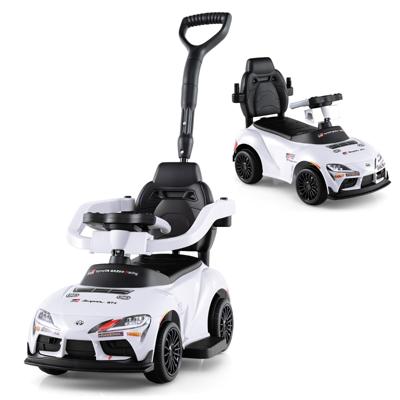 3-in-1 Loopauto Kinderauto met Afneembare Duwstang Veiligheidsbeugel en Voetsteun Duwauto met Opbergruimte Onder de Zitting Loopauto voor Jongens en Meisjes vanaf 3 Jaar Speelgoedauto-Wit