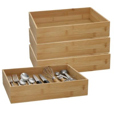 5Five houten bakje - 4x - organizer - bamboe - 32 x 24 x 7 cm - kast en lade verdelers - opslag
