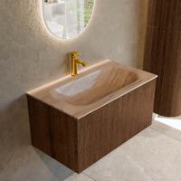 Badmeubel Mondiaz Kurve-Dlux | 80 cm | Meubelkleur Walnut | Wastafelkleur Saba | Solid surface | Wasbak midden spoelbak | 1 kraangat