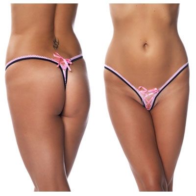G-string Met Kant - Zwart / Roze