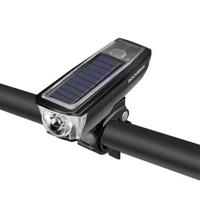 ROCKBROS HJ-052 Fietsvoorlicht Zonne-oplaadbare Power Bank Fietslamp met bel - Zwart/Wit - thumbnail