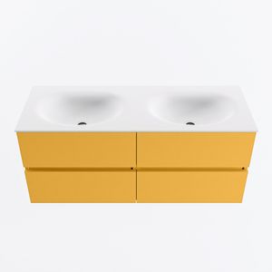 MONDIAZ VICA 120cm badmeubel onderkast Ocher 4 lades. Wastafel MOON dubbel 2 kraangaten, kleur Talc.