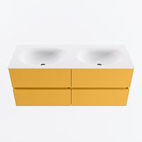 MONDIAZ VICA 120cm badmeubel onderkast Ocher 4 lades. Wastafel MOON dubbel 2 kraangaten, kleur Talc.