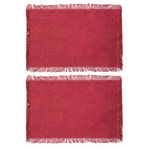 Secret de Gourmet placemats Kenya - 6x - donkerrood - 45 x 30 cm - katoen - met franjes