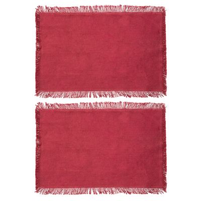 Secret de Gourmet placemats Kenya - 6x - donkerrood - 45 x 30 cm - katoen - met franjes