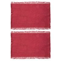 Secret de Gourmet placemats Kenya - 6x - donkerrood - 45 x 30 cm - katoen - met franjes