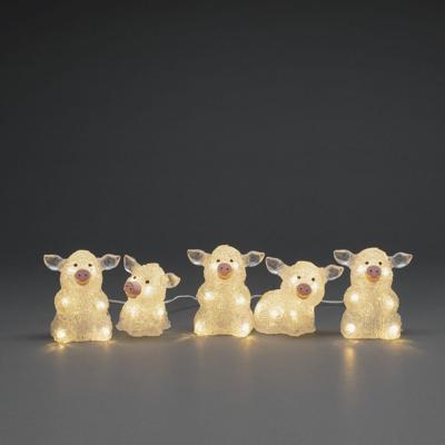Verlicht kerstfiguur voor buiten - 5 witte varkentjes - 12 cm hoog - kerstverlichting