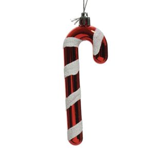 2x Kerstboomhangers rood/witte zuurstokken 12 cm kerstversiering