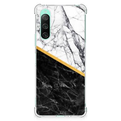 Sony Xperia 10 V Anti-Shock Hoesje Marmer Wit Zwart - Origineel Cadeau Man Sony Xperia 10 V Anti-Shock Hoesje Marmer Wit Zwart - Origineel Cadeau Man